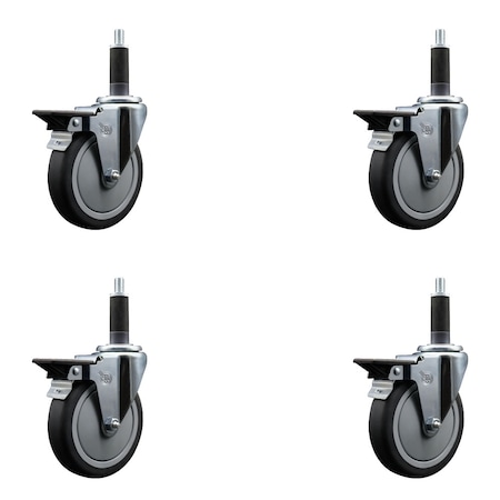 Service Caster 5'' Thermoplastic Rubber Swivel 1'' Expanding Stem Caster Set with Brake, 4PK SCC-EX20S514-TPRB-PLB-1-4